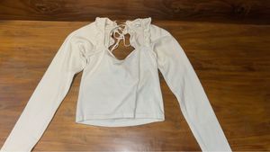 H&amp;M white Long Sleeve Tie Back Top