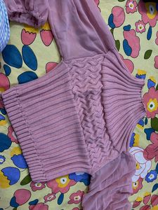 Pink Knit Sweater with Sheer Sleeves
