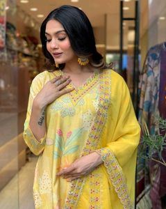 Yellow Embroidered Kurta Pant Set