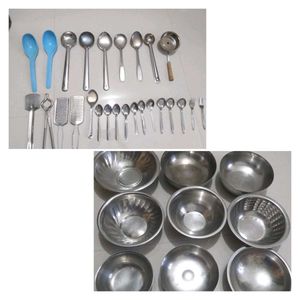 spoon combo steel,bowl ,sansi,dhup dani,