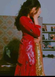 gharara tubelight red pink small net kurta