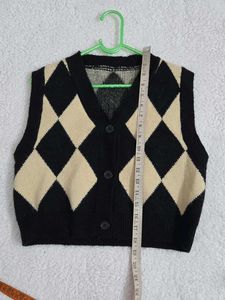 Argyle Knit Vest - Stylish Layering Piece fits S/M