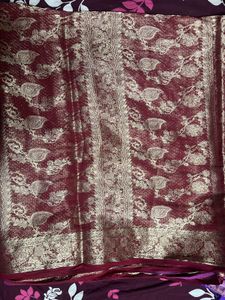 Dusty Rose Sari with Gold Embellishments