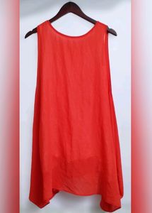 Red Sleeveless Self-Design Tank Top (Women)