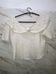 Coquette core White Top With Pearls