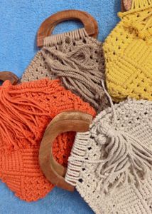 Macrame Handbag with Wooden Handle