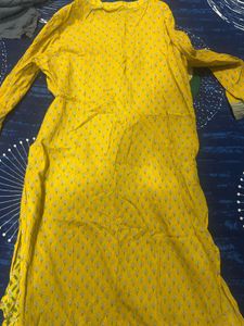 Yellow &amp; Pink Patterned Kurta, Size- XL
