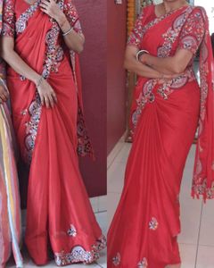 Red Embroidered Saree with Blouse