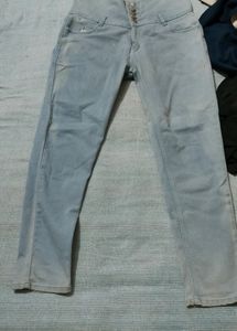 Stretchable Skinny Sky-blue High Waist Jeans