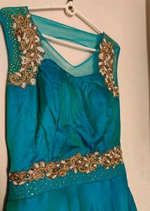 Teal Embellished Backless Formal Gown