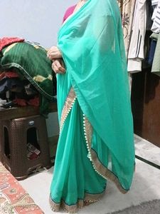 Party Wear Saree With Moti Lace.