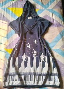 Hooded T-Shirt Dress with Print