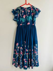 Blue long floral frock for 8-10Y