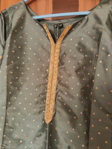 Grey Chanderi Silk Ethnic Kurta(Women)