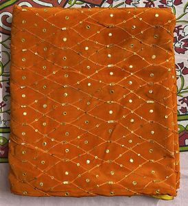 Orange Sequin Saree with Blouse