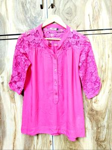 Pink Lace Detail Top size-36