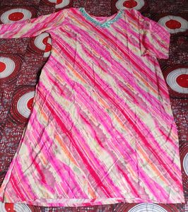 Cotton Kurti With Glass Work Around The Neck