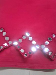 Red Mirror Work Saree