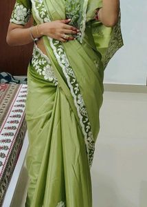 Elegant Green Embroidered Saree