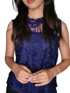 Navy Blue Crop Top with Elegant Net Detail