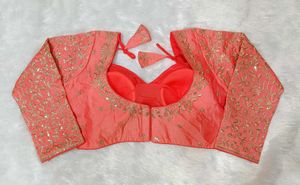 Coral Embroidered Full Sleeves Blouse