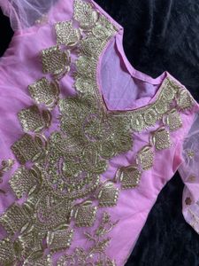Royal Pink Net Embroidered Partywear Kurti