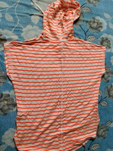 Striped Short Sleeve Hoodie