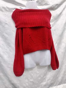 Red Off-Shoulder Knit Top