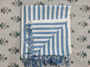 Blue &amp; White Striped Throw Blanket Top Sheet