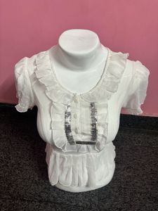 🦢y2k fitted sheer ruffle sequin top 🦢