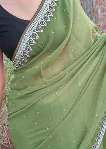 Elegant Green Saree with pearls work