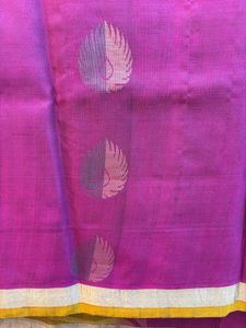 Wine Colored Feather N Leaf Motifs Pure Silk Sare