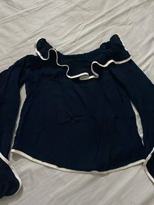 Navy Off-Shoulder Top with Bell Sleeves