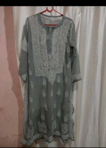 Mustard And Grey Chikankari Kurti