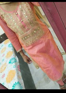 Peach Embroidered Kurta Set