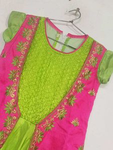 Pink &amp; Green Embroidered Dress