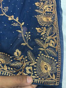 Elegant Blue Embroidered Saree