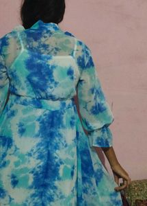 Blue Tie-Dye Ruffle Dress