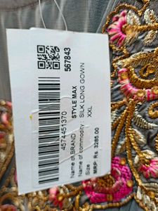 DESIGNER EMBROIDED SILK GOWN WITH SIDE FRILL NET