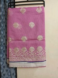Pinkish With White Embroidery Flower Saree
