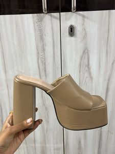 Beige Platform Block Heels