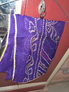 Purple Bandhej Saree With Golden Border