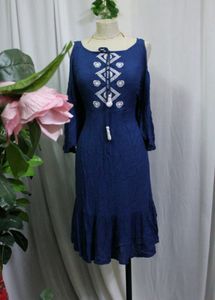Global Desi Cold Shoulder Embroidered Dress