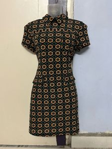 Korean High Neck Patterned Mini Dress