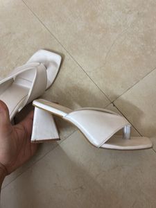 White Square Toe Heels
