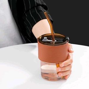 Glass Mug with Straw and Cover