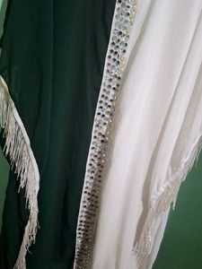 Emerald &amp; White Fringe Kaftan