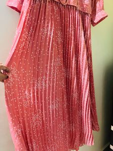Pink Polka Dot Pleated Dress