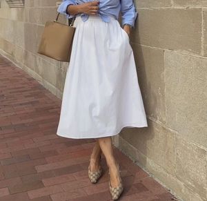 White Cotton A-Line Skirt