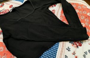 Zara Wide neck full sleeve black ribbed top